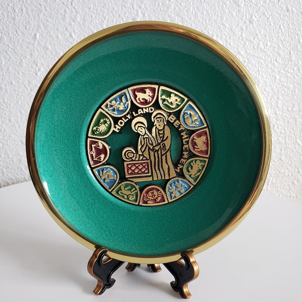 Vintage ISRAELI Metalwear Plate 12 Zodiak Signs Holy Land Bethlehem